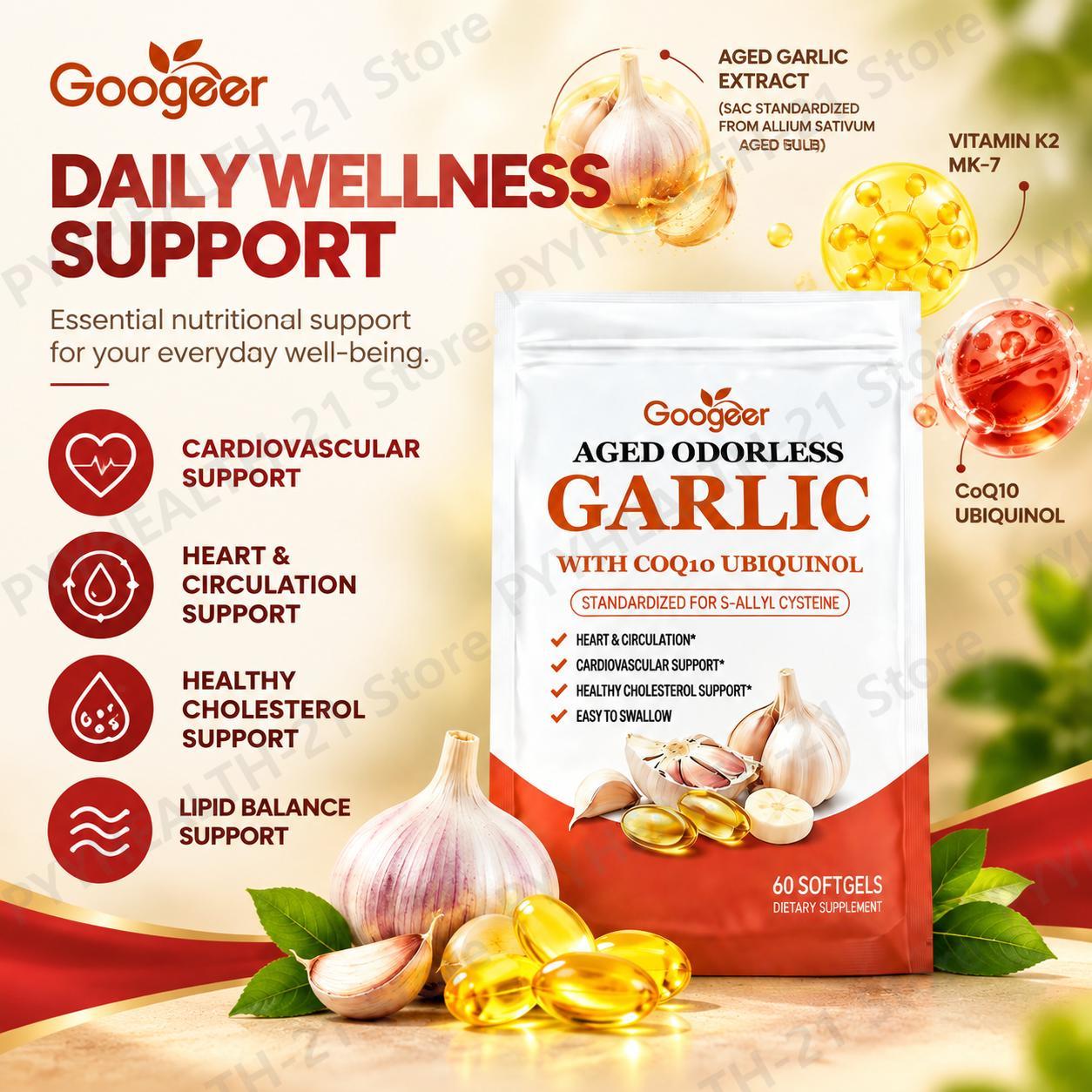 Aged Odorless Garlic Softgels  - Coq10 Ubiquinol Softgel recension och pris